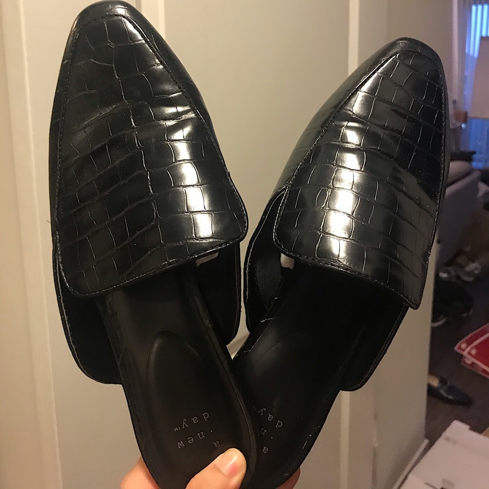 A New Day Black “Croc” Mules women sz 10